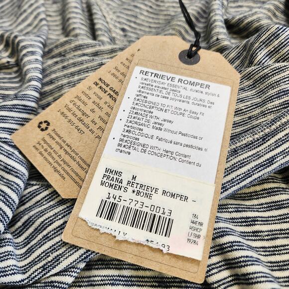PrAna Womens Retrieve Romper Size Medium Gray Bone Stripe Hemp Organic Beach NWT - Picture 9 of 14